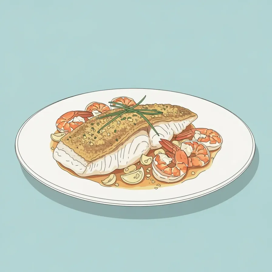 Crispy Skinned Barramundi with Garlic Prawns