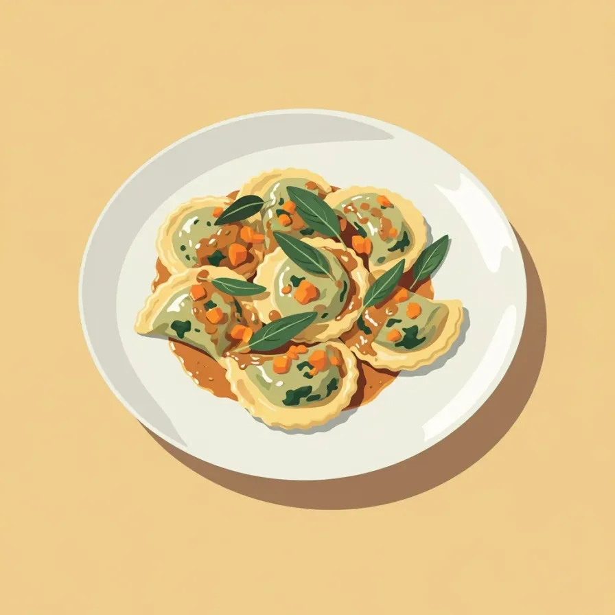 Pumpkin and Spinach Ravioli with Brown Butter Sage Sauce